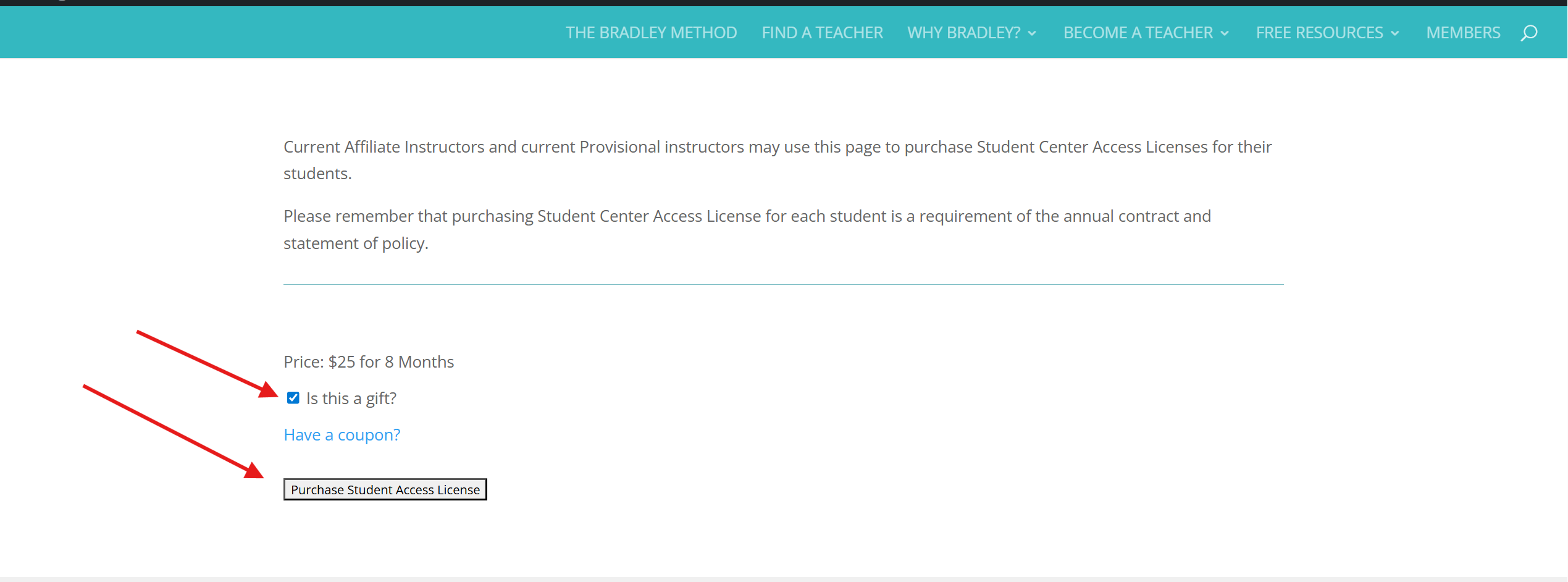 Image of screen for purchasing student licenses